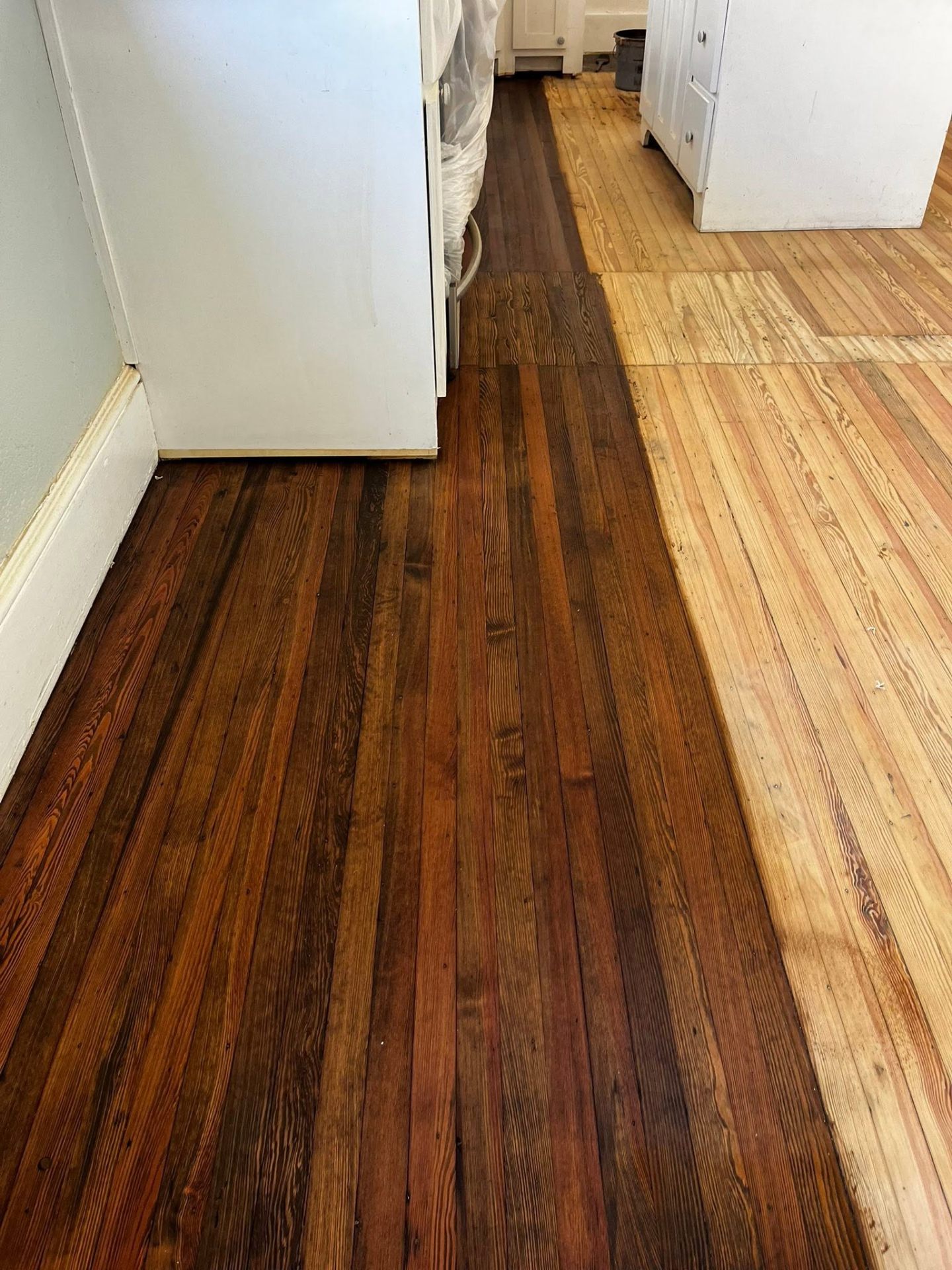 Historic pine floor before refinishing